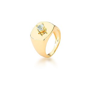 ANEL DEDO MINIMO PEDRA REDONDO 4 GARRA QUADRADO 4X12MM BAN. DOURADO /AZUL CLARO /TAM. 12