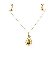 Conjunto Folheado 18k  Gota Lisa com Zirconia