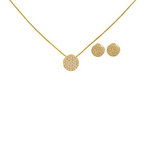 Conjunto Folheado 18k Circulo em Zirconia