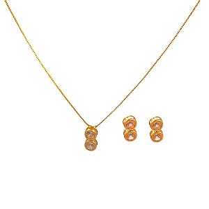 Conjunto Folheado 18k Solitario Duplo em Zirconia