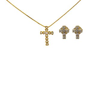 Conjunto Folheado 18k Cruz em Zirconia