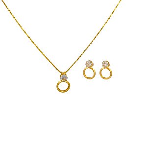 Conjunto Folheado 18k Solitario com Circulo Vazado