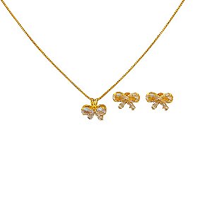 Conjunto Folheado 18k Laço em Zirconia