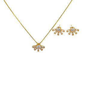 Conjunto Folheado 18k Meia Flor em Zirconia