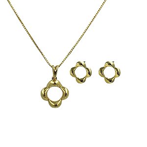 Conjunto Folheado 18k Flor Vazada