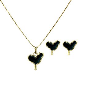 Conjunto Folheado 18k Coraçao Esmaltado