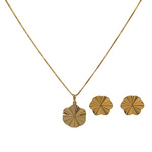Conjunto Folheado 18k Flor Lisa