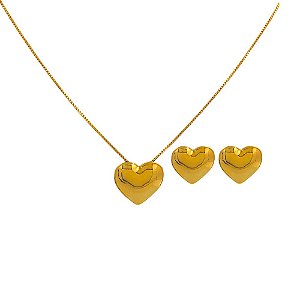 Conjunto Folheado 18k  Coracao Liso