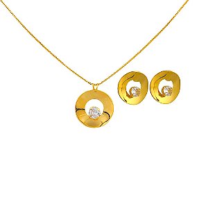 Conjunto Folheado 18k Circulo Vazado com Zirconia