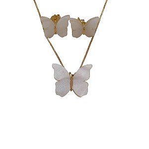 Conjunto Folheado 18k  Borboleta em resina