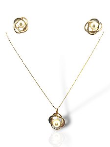Conjunto Folheado 18k  Vazado com Perola