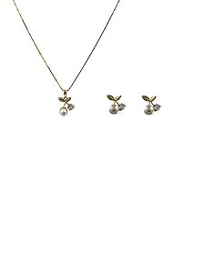Conjunto Folheado 18k  Perola com Solitario em Zirconia