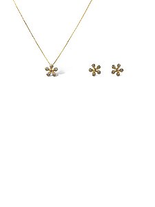 Conjunto Folheado 18k Flor em Zirconia