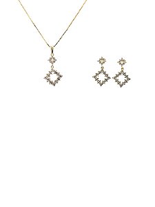 Conjunto Folheado 18k  Losango Vazado em Zirconia