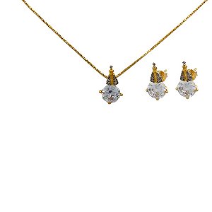 Conjunto Folheado 18k Solitario c Nossa Senhora