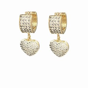 Brinco Folheado 18k Larga com Zirconia e Coraçao