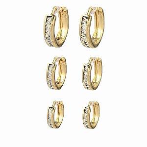 Brinco Folheado 18k Trio com Zirconia PMG