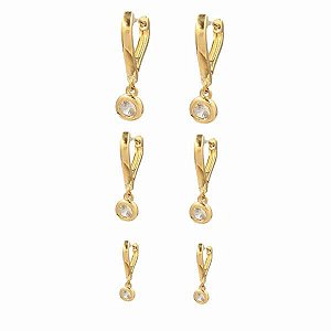 Brinco Folheado 18k Trio de Coraçoes com Zirconia Pendurada