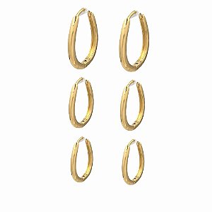 Brinco Folheado 18k Trio Oval Liso
