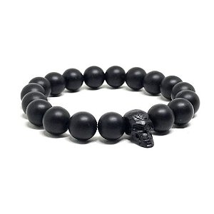 Pulseira Murano Italiano Caveira Black [esferas foscas]