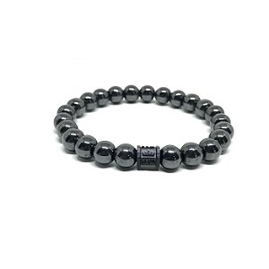 Pulseira Pedra Hematita Pingente Coroa Black [pedra 8mm]