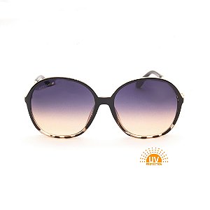 Óculos de Sol Feminino Oval Preto com Degradê de Tartaruga