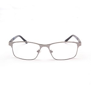 Armação para Óculos de Grau Masculino Metal Cinza Haste Detalhe Azul