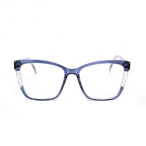 Armação para Óculos de Grau Quadrado Acrílico Azul e Transparente