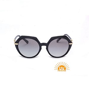 Óculos de Sol Redondo Feminino Acetato Preto Detalhe em Metal Vogue