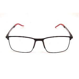 Armação para Óculos de Grau Masculino Retangular Preto com Detalhes Vermelho