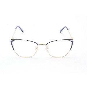 Armação para Óculos de Grau Feminino Gatinho Dourado com Azul