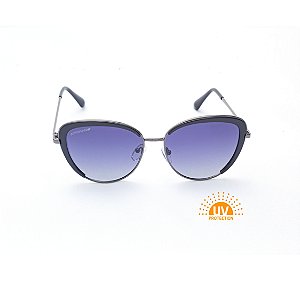 Óculos de Sol Feminino Oval Preto com Metal Cinza