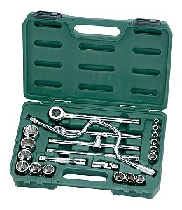 Jogo de soquete estriado 5/16" a 1.1/4" encaixe 1/2" com 22 peças