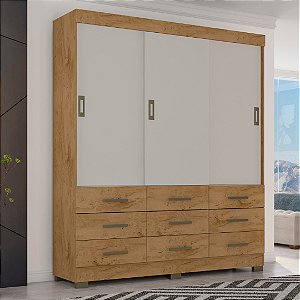 Guarda Roupa 3 Portas e 9 Gavetas Araplac 2239 Flex Freijó/baunilha