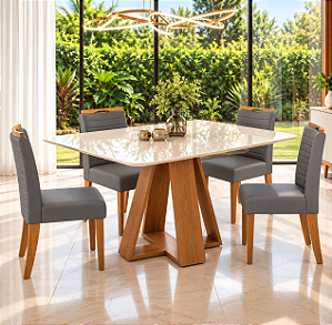 Conjunto de Mesa Celeste 4 Cadeiras Julia Freijo/Linho Granito