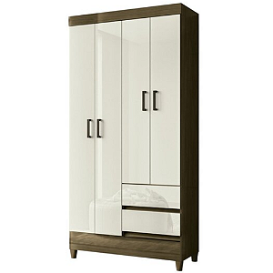 Guarda Roupa Solteiro Fit 4 Portas 2 Gavetas  Santos Andira Jequitibá /Off White