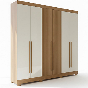 Guarda Roupa Casal 6 Portas 2 Gavetas Aramóveis Atacama Efeito Ripado cor Freijó Areia