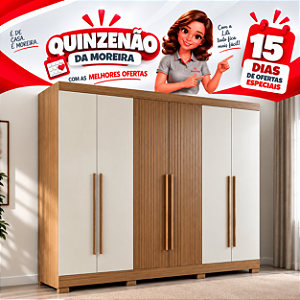 Guarda Roupa Casal 6 Portas 2 Gavetas Aramóveis Atacama Efeito Ripado cor Freijó Areia
