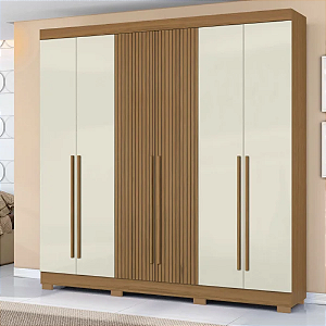 Guarda Roupa Casal 6 Portas 2 Gavetas Aramóveis Atacama Efeito Ripado cor Freijó Areia