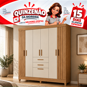 Guarda Roupa Casal 7 Portas 2 Gavetas Malta Carvalho fendi