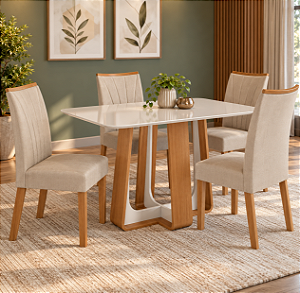 Conjunto de Mesa Sintonia 4 Cadeiras Apogeu Amendoa Clean Moveis Lopas