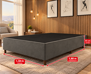 Base Box Casal Suede Cinza 138x31x188
