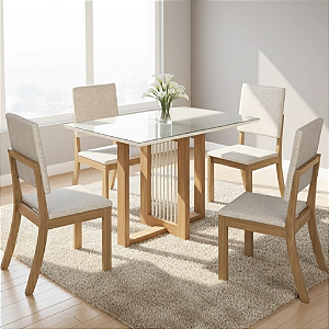 Conjunto de Mesa Natali 4 Cadeiras Milla Bege Amendoa Henn