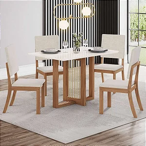 Conjunto de Mesa Natali 4 Cadeiras Milla Bege Amendoa Henn