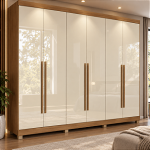 Guarda Roupa Casal 6 Portas 3 Gavetas Kappesberg T580 2.70 Metros Canela /Off White