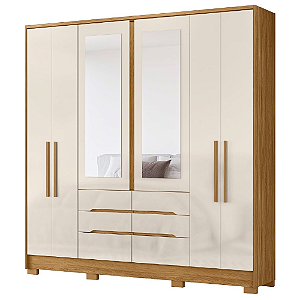 Guarda Roupa Casal San francisco 6 Portas 6 Gavetas Moval Castanho Off White