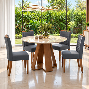 Conjunto de Mesa Celeste 4 Cadeiras 1035 redonda Julia Freijo/Linho Granito