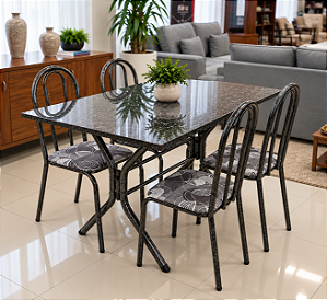 Conjunto de Mesa Ubatuba 4 Cadeiras Metal Tubulares Teixeira 120x76