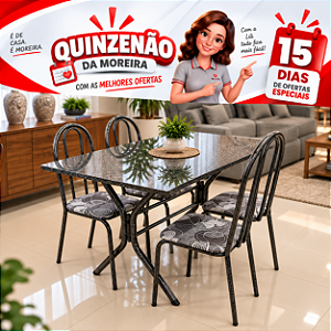 Conjunto de Mesa Ubatuba 4 Cadeiras Metal Tubulares Teixeira 120x76
