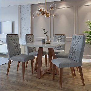 Mesa Madeira Maciça Bennet 4 Cadeiras Megan Cinza Província Nature/Off White